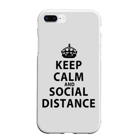 Чехол для iPhone 7Plus/8 Plus матовый с принтом Keep Calm And Social Distance в Кировске, Силикон | Область печати: задняя сторона чехла, без боковых панелей | Тематика изображения на принте: 2019 | biohazard | calm | china | coronavirus | covid 19 | inc | keep | ncov | ncov19 | ncov2019 | plague | survivor | virus | warning | вирус | дистанцию | коронавирус | соблюдай