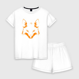 Женская пижама с шортиками хлопок с принтом ЛИСА в Кировске, 100% хлопок | футболка прямого кроя, шорты свободные с широкой мягкой резинкой | animals | forest | fox | животные | лес | лиса