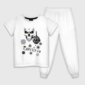 Детская пижама хлопок с принтом FUCK YOU COVID-19 в Кировске, 100% хлопок |  брюки и футболка прямого кроя, без карманов, на брюках мягкая резинка на поясе и по низу штанин
 | 