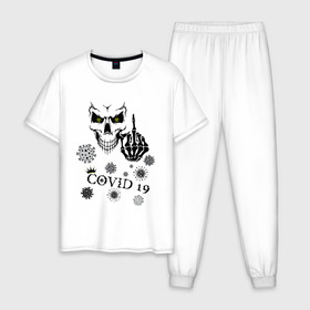Мужская пижама хлопок с принтом FUCK YOU COVID-19 в Кировске, 100% хлопок | брюки и футболка прямого кроя, без карманов, на брюках мягкая резинка на поясе и по низу штанин
 | 