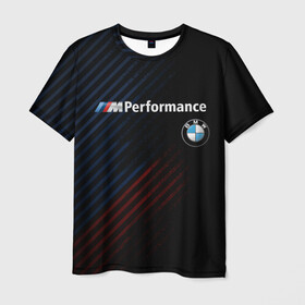 Мужская футболка 3D с принтом BMW PERFORMANCE в Кировске, 100% полиэфир | прямой крой, круглый вырез горловины, длина до линии бедер | bmw | абстракция | авто | автомобиль | бмв | лого | логотип | машина | скорость