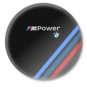 Значок с принтом BMW POWER CARBON в Кировске,  металл | круглая форма, металлическая застежка в виде булавки | bmw | carbon power | абстракция | авто | автомобиль | бмв | карбон | лого | логотип | машина | скорость