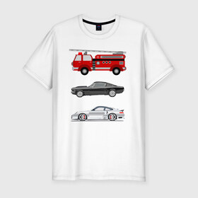 Мужская футболка хлопок Slim с принтом Автомобили в Кировске, 92% хлопок, 8% лайкра | приталенный силуэт, круглый вырез ворота, длина до линии бедра, короткий рукав | Тематика изображения на принте: автомобили | гоночные | детская | детям | мальчикам | пожарные