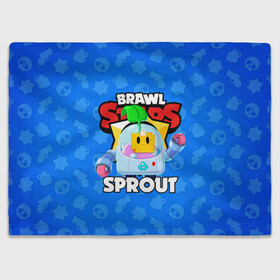 Плед 3D с принтом BRAWL STARS SPROUT в Кировске, 100% полиэстер | закругленные углы, все края обработаны. Ткань не мнется и не растягивается | 8 bit | 8 бит | bibi | brawl stars | crow | el brown | leon | leon shark | max | mr.p | phoenix | sally leon | shark | sprout | stars | virus | werewolf | акула | биби | вирус | ворон | леон | оборотень | пингвин