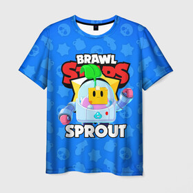 Мужская футболка 3D с принтом BRAWL STARS SPROUT в Кировске, 100% полиэфир | прямой крой, круглый вырез горловины, длина до линии бедер | 8 bit | 8 бит | bibi | brawl stars | crow | el brown | leon | leon shark | max | mr.p | phoenix | sally leon | shark | sprout | stars | virus | werewolf | акула | биби | вирус | ворон | леон | оборотень | пингвин