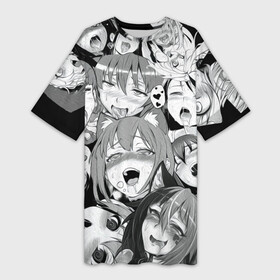 Платье-футболка 3D с принтом AHEGAO monochrome в Кировске,  |  | ahegao | anime | face | manga | аниме | ахегао | лицо | манга