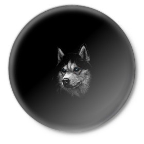 Значок с принтом Хаски в Кировске,  металл | круглая форма, металлическая застежка в виде булавки | арт | животные | лайка | собаки | хаски
