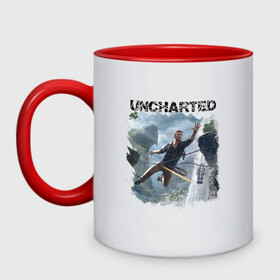 Кружка двухцветная с принтом UNCHARTED в Кировске, керамика | объем — 330 мл, диаметр — 80 мм. Цветная ручка и кайма сверху, в некоторых цветах — вся внутренняя часть | Тематика изображения на принте: play | uncharted | uncharted 4 | дрейк | игры | не отмеченный на карте | неведомый | неизведанный | неизвестный | нейт | нейтан