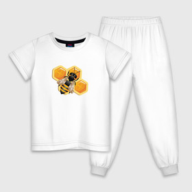 Детская пижама хлопок с принтом Пчела на соте в Кировске, 100% хлопок |  брюки и футболка прямого кроя, без карманов, на брюках мягкая резинка на поясе и по низу штанин
 | Тематика изображения на принте: животные | жужу | мед | насекомое | насекомые | пчела | пчеловод | пчелы | сота | соты