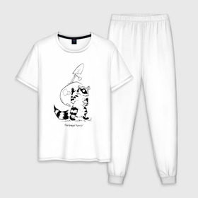 Мужская пижама хлопок с принтом Курьер - Енот 2 в Кировске, 100% хлопок | брюки и футболка прямого кроя, без карманов, на брюках мягкая резинка на поясе и по низу штанин
 | 