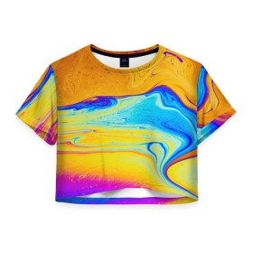 Женская футболка Crop-top 3D с принтом ABSTRACT WAVES в Кировске, 100% полиэстер | круглая горловина, длина футболки до линии талии, рукава с отворотами | abstraction | geometry | hexagon | neon | paints | stripes | texture | triangle | waves | абстракция | брызги | геометрия | краски | неон | неоновый | соты | текстура