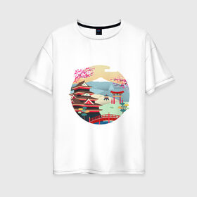 Женская футболка хлопок Oversize с принтом Япония в Кировске, 100% хлопок | свободный крой, круглый ворот, спущенный рукав, длина до линии бедер
 | texture | vector | арт | для него | для нее | картина | подарок | прикольные | текстура