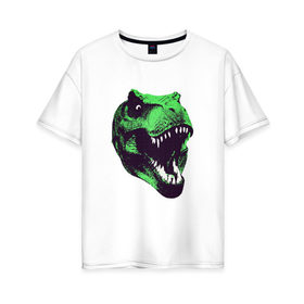 Женская футболка хлопок Oversize с принтом Голова динозавра в Кировске, 100% хлопок | свободный крой, круглый ворот, спущенный рукав, длина до линии бедер
 | dino | голова динозавра | динозавр | животные | монстр