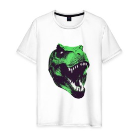 Мужская футболка хлопок с принтом Голова динозавра в Кировске, 100% хлопок | прямой крой, круглый вырез горловины, длина до линии бедер, слегка спущенное плечо. | dino | голова динозавра | динозавр | животные | монстр