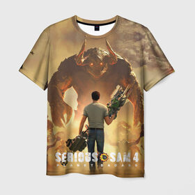 Мужская футболка 3D с принтом Serious Sam 4 в Кировске, 100% полиэфир | прямой крой, круглый вырез горловины, длина до линии бедер | croteam | devolver | digital | games | planet | sam | serious | игры | крутой | планета | сэм
