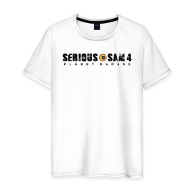 Мужская футболка хлопок с принтом Serious Sam 4 в Кировске, 100% хлопок | прямой крой, круглый вырез горловины, длина до линии бедер, слегка спущенное плечо. | croteam | devolver | digital | games | planet | sam | serious | игры | крутой | планета | сэм