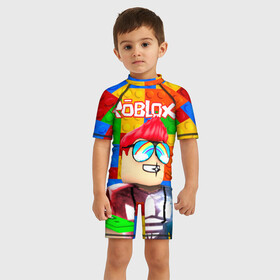 Детский купальный костюм 3D с принтом ROBLOX [3] в Кировске, Полиэстер 85%, Спандекс 15% | застежка на молнии на спине | box | lego | minecraft | roblox | роблокс