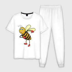Мужская пижама хлопок с принтом Пчела в Кировске, 100% хлопок | брюки и футболка прямого кроя, без карманов, на брюках мягкая резинка на поясе и по низу штанин
 | животные | картинки | крылья | лето | насекомое | прикольные | природа | пчела