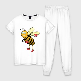 Женская пижама хлопок с принтом Пчела в Кировске, 100% хлопок | брюки и футболка прямого кроя, без карманов, на брюках мягкая резинка на поясе и по низу штанин | животные | картинки | крылья | лето | насекомое | прикольные | природа | пчела