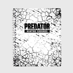 Тетрадь с принтом PREDATOR HUNTING GROUNDS в Кировске, 100% бумага | 48 листов, плотность листов — 60 г/м2, плотность картонной обложки — 250 г/м2. Листы скреплены сбоку удобной пружинной спиралью. Уголки страниц и обложки скругленные. Цвет линий — светло-серый
 | Тематика изображения на принте: 90 е | predator | predator:hunting grounds | апгрейд | взгляд | воители | добыча | клыки | монстр | монстры | предатор | пришелец | против чужого | существо | фантастика | фэнтези | хищник