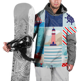 Накидка на куртку 3D с принтом Моряк  в Кировске, 100% полиэстер |  | Тематика изображения на принте: вода | краб | маяк | море | моряк | океан | парус | полосы | черепаха | штурвал | яхта