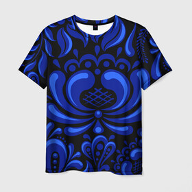Мужская футболка 3D с принтом Гжель узоры в Кировске, 100% полиэфир | прямой крой, круглый вырез горловины, длина до линии бедер | big picture | гжель | капельки | картинки | круги | листья | популярные | прикольные | узоры