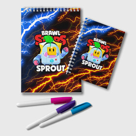 Блокнот с принтом BRAWL STARS SPROUT в Кировске, 100% бумага | 48 листов, плотность листов — 60 г/м2, плотность картонной обложки — 250 г/м2. Листы скреплены удобной пружинной спиралью. Цвет линий — светло-серый
 | Тематика изображения на принте: 8 bit | 8 бит | bibi | brawl stars | crow | el brown | leon | leon shark | max | mr.p | phoenix | sally leon | shark | sprout | stars | virus | werewolf | акула | биби | вирус | ворон | леон | оборотень | пингвин