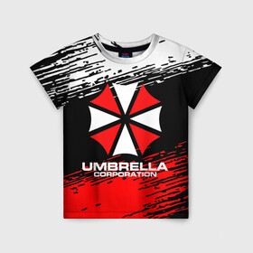 Детская футболка 3D с принтом Umbrella Corporation. в Кировске, 100% гипоаллергенный полиэфир | прямой крой, круглый вырез горловины, длина до линии бедер, чуть спущенное плечо, ткань немного тянется | Тематика изображения на принте: resident evil | umbrella corporation | амбрелла | амбрелла корпорейшн | вирус | вымышленная военная и фармацевтическая корпорация | игра | умбрелла