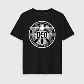 Женская футболка хлопок Oversize с принтом DEO в Кировске, 100% хлопок | свободный крой, круглый ворот, спущенный рукав, длина до линии бедер
 | supergirl | vdzabma | супергерл