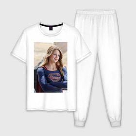 Мужская пижама хлопок с принтом Supergirl в Кировске, 100% хлопок | брюки и футболка прямого кроя, без карманов, на брюках мягкая резинка на поясе и по низу штанин
 | kara danvers | supergirl | vdzabma | кара дэнверс | супергерл
