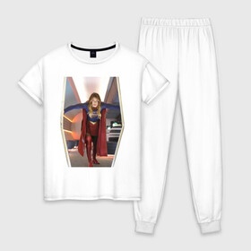 Женская пижама хлопок с принтом Supergirl в Кировске, 100% хлопок | брюки и футболка прямого кроя, без карманов, на брюках мягкая резинка на поясе и по низу штанин | kara danvers | supergirl | vdzabma | кара дэнверс | супергерл