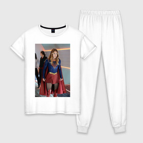 Женская пижама хлопок с принтом Supergirl в Кировске, 100% хлопок | брюки и футболка прямого кроя, без карманов, на брюках мягкая резинка на поясе и по низу штанин | kara danvers | supergirl | vdzabma | кара дэнверс | супергерл