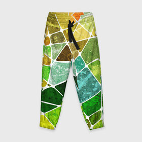 Детские брюки 3D с принтом Мозаика в Кировске, 100% полиэстер | манжеты по низу, эластичный пояс регулируется шнурком, по бокам два кармана без застежек, внутренняя часть кармана из мелкой сетки | бирюзовый | зелёный | мозаика | синий | стекло