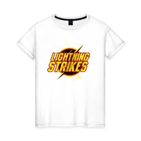 Женская футболка хлопок с принтом Lightning Strikes в Кировске, 100% хлопок | прямой крой, круглый вырез горловины, длина до линии бедер, слегка спущенное плечо | the flash | vdzabma | флэш