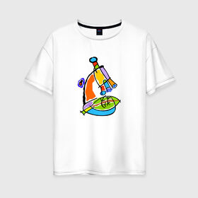Женская футболка хлопок Oversize с принтом Микроскоп в Кировске, 100% хлопок | свободный крой, круглый ворот, спущенный рукав, длина до линии бедер
 | микроскоп | наука | рисунок | электронный