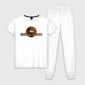 Женская пижама хлопок с принтом Mortal Kombat в Кировске, 100% хлопок | брюки и футболка прямого кроя, без карманов, на брюках мягкая резинка на поясе и по низу штанин | Тематика изображения на принте: logo | mortal kombat | vdkarsve | логотип | мк 9 | мортал комбат