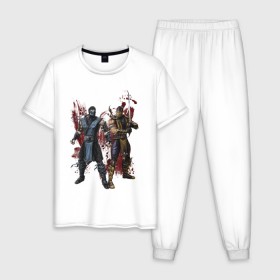 Мужская пижама хлопок с принтом Sub-Zero and Scorpion в Кировске, 100% хлопок | брюки и футболка прямого кроя, без карманов, на брюках мягкая резинка на поясе и по низу штанин
 | 