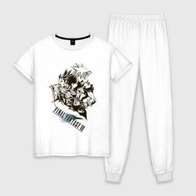 Женская пижама хлопок с принтом Final Fantasy VII Remake в Кировске, 100% хлопок | брюки и футболка прямого кроя, без карманов, на брюках мягкая резинка на поясе и по низу штанин | final fantasy vii remake | game | gamer | игра | шутер
