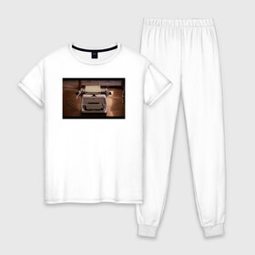 Женская пижама хлопок с принтом The Shining Typewriter Frame в Кировске, 100% хлопок | брюки и футболка прямого кроя, без карманов, на брюках мягкая резинка на поясе и по низу штанин | the shining | vdosadir | сияние | стэнли кубрик