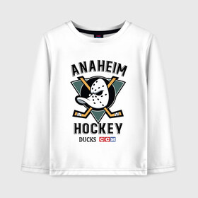 Детский лонгслив хлопок с принтом ANAHEIM DUCKS в Кировске, 100% хлопок | круглый вырез горловины, полуприлегающий силуэт, длина до линии бедер | anaheim | ducks | hockey | nhl | sport | usa | клюшки | нхл | спорт | утки | хоккей | шайбу