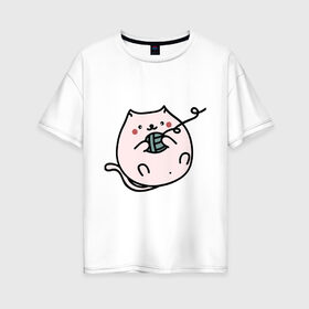 Женская футболка хлопок Oversize с принтом Кошка в Кировске, 100% хлопок | свободный крой, круглый ворот, спущенный рукав, длина до линии бедер
 | домашнее | животное | звери | картинки | клубок | котенок | кошка | мило | прикольные | шерсть