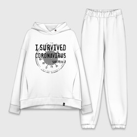 Женский костюм хлопок Oversize с принтом I SURVIVED CORONAVIRUS в Кировске,  |  | coronavirus | covid | covid 19 | covid19 | epidemic | ncov | pandemic | quarantine | survived | вирус | карантин | корона | коронавирус | пандемия | пережил | пережила | пересидел | пересидела | эпидемия