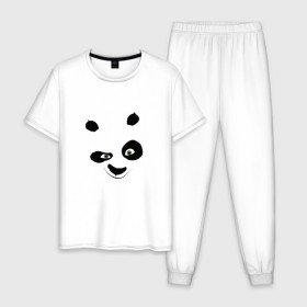Мужская пижама хлопок с принтом кунг фу панда морда в Кировске, 100% хлопок | брюки и футболка прямого кроя, без карманов, на брюках мягкая резинка на поясе и по низу штанин
 | 