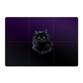 Магнитный плакат 3Х2 с принтом черный кот на фиолетовом фоне в Кировске, Полимерный материал с магнитным слоем | 6 деталей размером 9*9 см | Тематика изображения на принте: акварель | глаза | клево | котейка | котенок | котик | котэ | кошак | кошка | красиво | любителю кошек | модно | мяу | подарок | пушистый | рисунок | стильно | темный | черный кот | шерсть