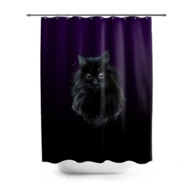 Штора 3D для ванной с принтом черный кот на фиолетовом фоне в Кировске, 100% полиэстер | плотность материала — 100 г/м2. Стандартный размер — 146 см х 180 см. По верхнему краю — пластиковые люверсы для креплений. В комплекте 10 пластиковых колец | акварель | глаза | клево | котейка | котенок | котик | котэ | кошак | кошка | красиво | любителю кошек | модно | мяу | подарок | пушистый | рисунок | стильно | темный | черный кот | шерсть