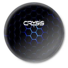 Значок с принтом CRYSIS в Кировске,  металл | круглая форма, металлическая застежка в виде булавки | action | crysis | cryteck | броня | кризис | шутер