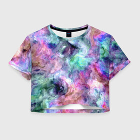 Женская футболка Crop-top 3D с принтом Color splashes в Кировске, 100% полиэстер | круглая горловина, длина футболки до линии талии, рукава с отворотами | абстракция | брызги | гранж | дудлинг | живопись | искусство | краска | паттерн | разводы | текстура | текстуры | фон | цвета