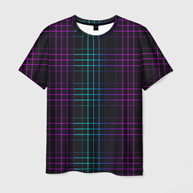 Мужская футболка 3D с принтом Neon cell в Кировске, 100% полиэфир | прямой крой, круглый вырез горловины, длина до линии бедер | геометрия | градиент | квадраты | клетка | клетчатый | линии | неоновый | полосы | популярный | разноцветный | решетка | сетка | текстура | фиолетовый | шотландка | яркий