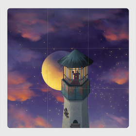 Магнитный плакат 3Х3 с принтом To the Moon 3D в Кировске, Полимерный материал с магнитным слоем | 9 деталей размером 9*9 см | lighthouse | moon | night | pair | silhouettes | stars | to the moon | звёзды | луна | маяк | ночь | пара | силуэты