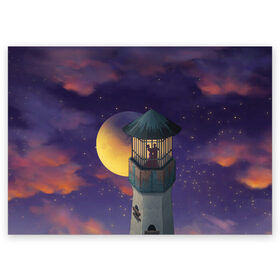 Поздравительная открытка с принтом To the Moon 3D в Кировске, 100% бумага | плотность бумаги 280 г/м2, матовая, на обратной стороне линовка и место для марки
 | lighthouse | moon | night | pair | silhouettes | stars | to the moon | звёзды | луна | маяк | ночь | пара | силуэты